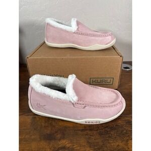Kuru Loft Womens Slippers Soft Pink Vanilla Suede Faux Fur Moccasin Size 9 NEW